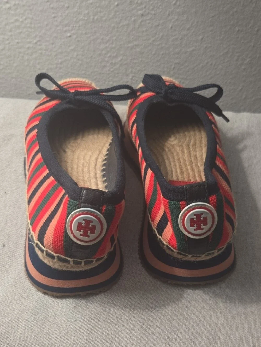 Tory Burch Striped Canvas Espadrilles in Coral, Navy & Green, 7